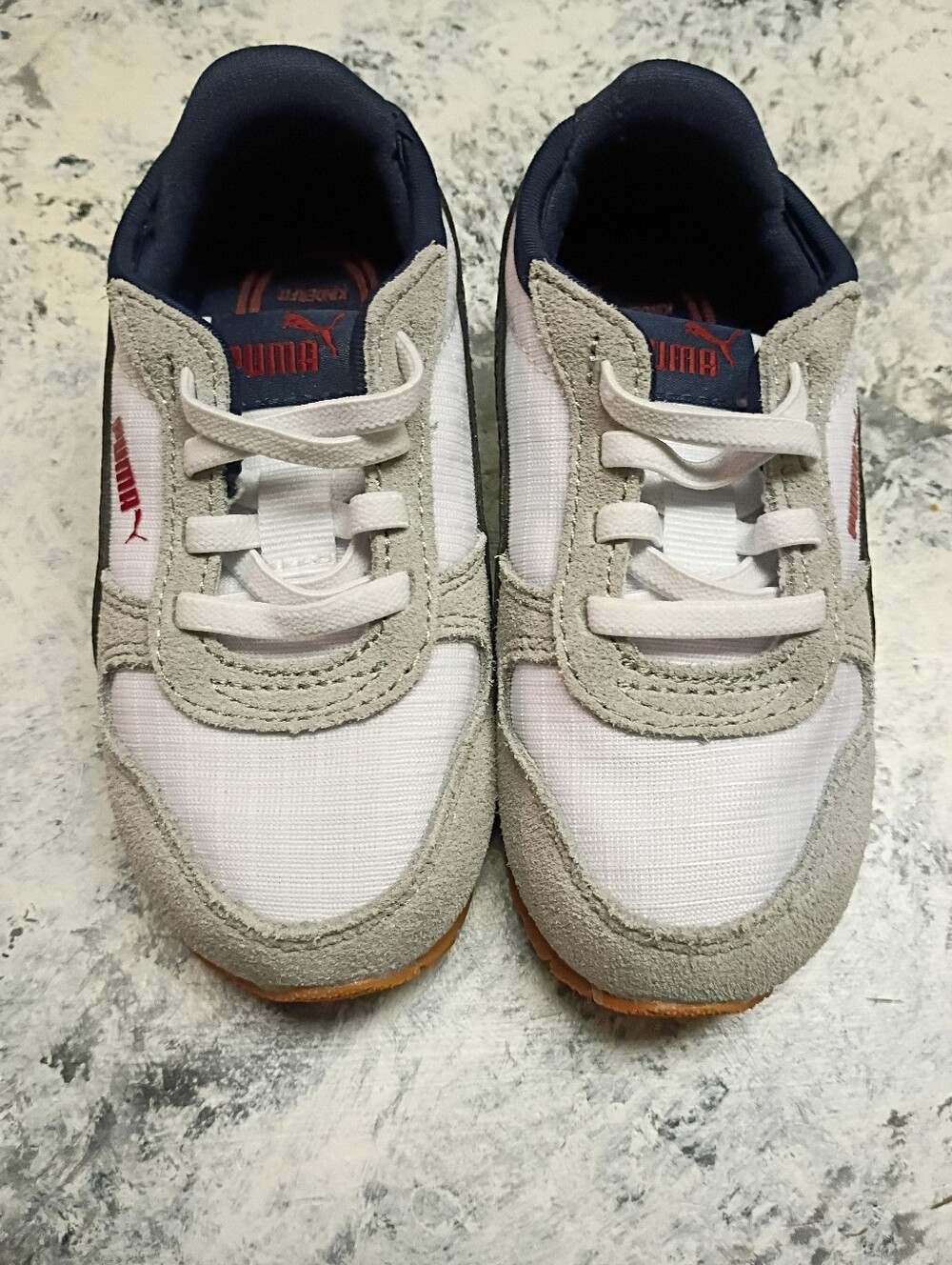 Puma Kids White & Gray Low-Top Sneakers with Red Logo